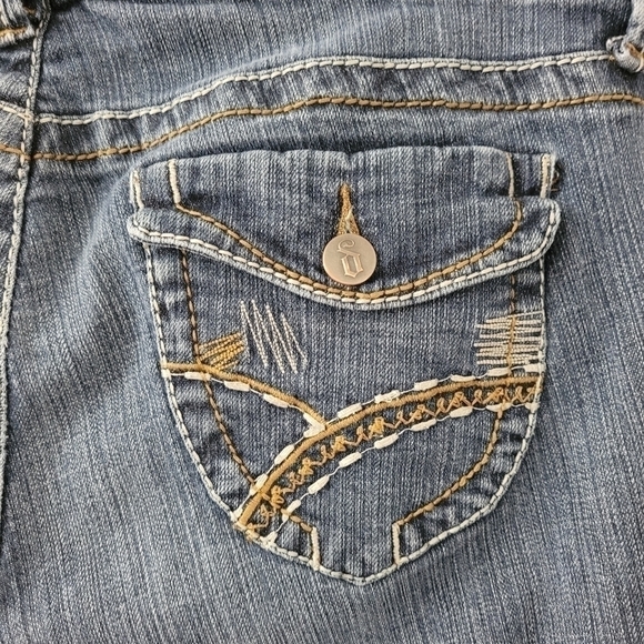 Y2k Boot Cut Med Wash Jeans Embroidered Flap Pocket Relaxed Denim Low Rise SZ 11 - Picture 4 of 12